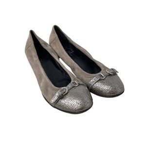 AGL Suede Cap Toe Slip On Ballet Flats Size 38.5 Buckle Strap Tan Neutral Office